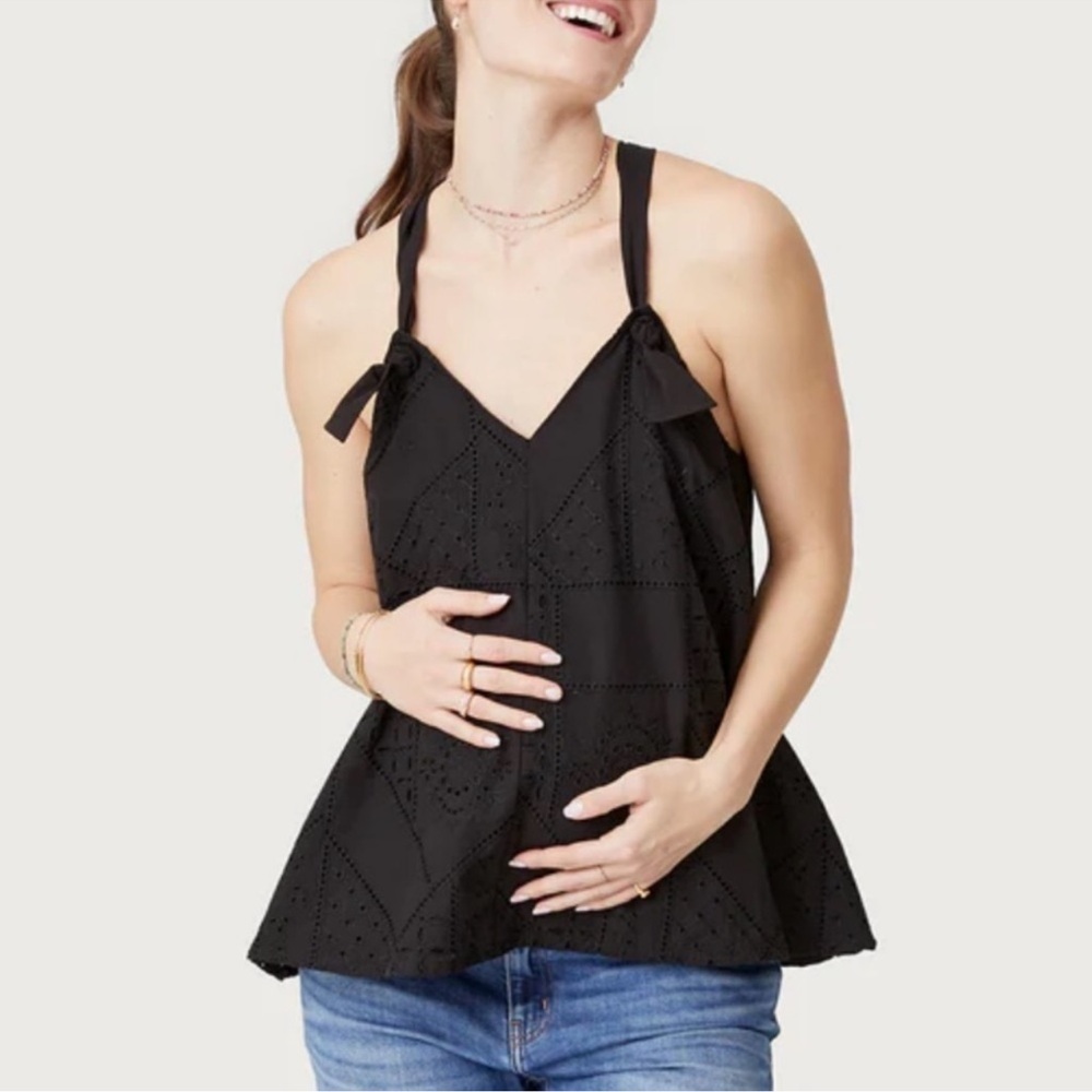 Hatch Maternity Black The Eyelet Ella Tank Sleeveless Top Size 1